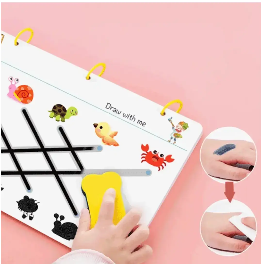 Libro de Trazos Reutilizable para Niños | Traza, Borra y Aprende a Escribir